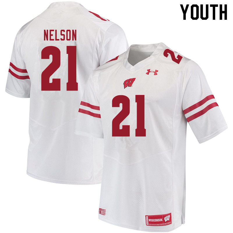 Youth #21 Cooper Nelson Wisconsin Badgers College Football Jerseys Sale-White